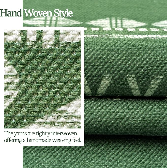 Runners for Hallways Kitchen Runner Rug Non Slip 2x10 Long Washable Runner Rugs Tear and Stain Resistance, Hand Woven Style, No Pile, Printed Rug for Hallways, Kitchen, Bedroom- Green
