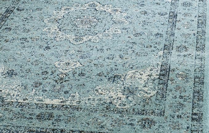 SAFAVIEH Evoke Collection 3' x 5' Light Blue / Light Blue EVK220E Shabby Chic Oriental Medallion Non-Shedding Living Room Bedroom Accent Rug