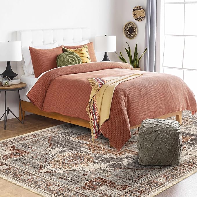 Washable 3x5 Area Rugs - Vintage Area Rug for Living Room Stain Resistant Carpet Low Pile Ultra-Thin Rugs for Bedroom Kitchen entryway with Non Slip Backing Home Decor Small Mat 3X5 Brick