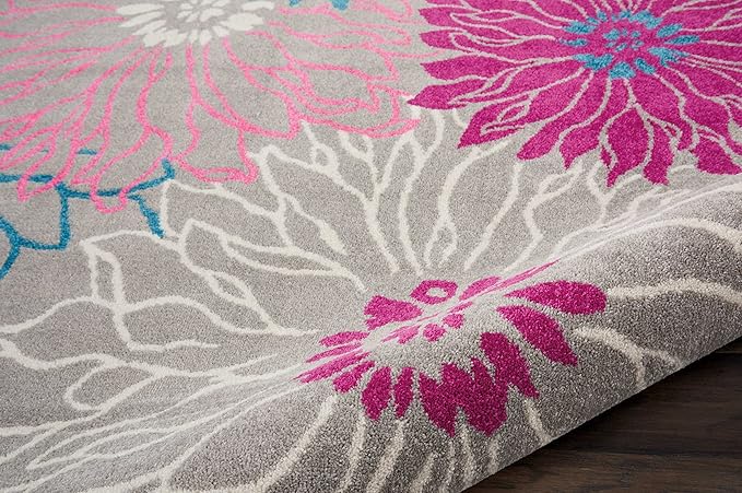 Nourison Passion Grey 8' x 10' Area Rug, Floral, Farmhouse, Easy Cleaning, Non Shedding, Bed Room, Living Room, Dining Room, Kitchen
