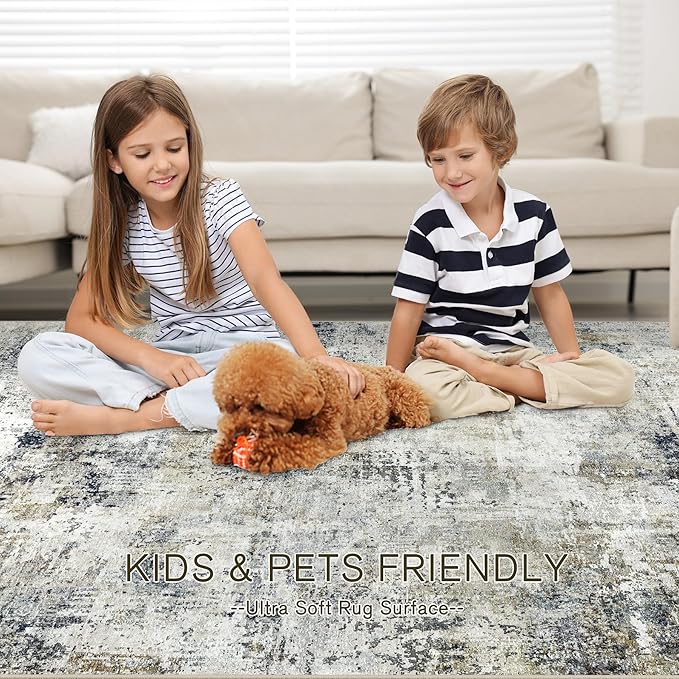 10x14 Area Rugs Living Room Rugs: Large Washable Rug with Anti-Slip Backing Non-Shedding Stain-Resistant Soft Abstract Carpet for Bedroom Dining Room Nursery Home Office-Black/Brown