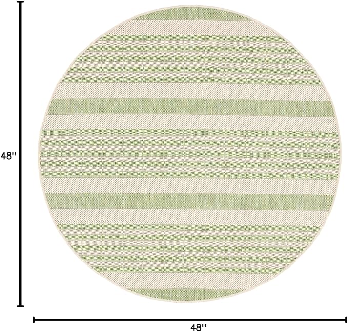 SAFAVIEH Courtyard Collection 4' Round Beige/Sweet Pea CY6062 Stripe Indoor/ Outdoor-Waterproof Easy-Cleaning Patio Backyard Mudroom Area-Rug