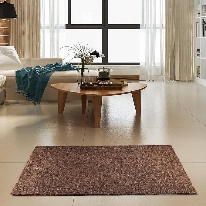 Furnish my Place Modern Indoor/Outdoor Commercial Solid Color Rug - Brown, 3' x 3', Square, Pet and Kids Friendly Rug. Made in USA, Area Rugs Great for Kids, Pets, Event, Wedding