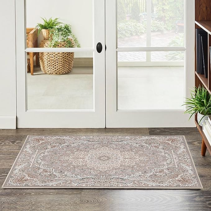 Door Mat, 2x3 Rug, Indoor Mats for Entryway, Door Rugs for Entryway Indoor, Front Door Rugs, Small Non Slip Rug, Neutral Boho Modern Vintage Floral Rug for Entryway Indoor, Bathroom
