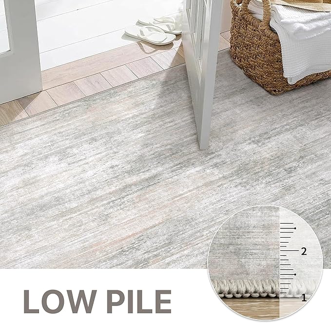 Bavni Washable Rug, Soft Abstract Rugs Non-Slip, Thin Foldable 3x5 Rug, Modern Stain Resistant Area Rug for Living Room, Kitchen, Bedroom, White/Grey