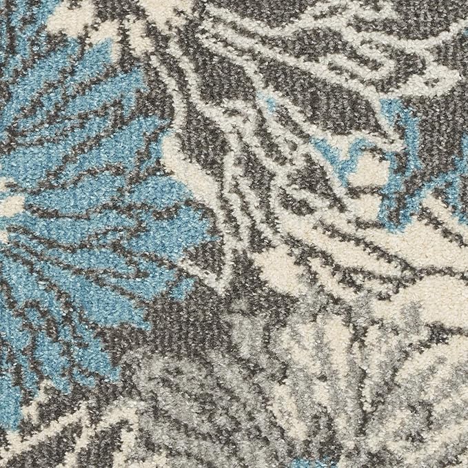 Nourison Passion Charcoal/Blue 2'2" x 10' Area Rug, Floral, Farmhouse, Easy Cleaning, Non Shedding, Bed Room, Living Room, Dining Room, Kitchen, (10' Runner)