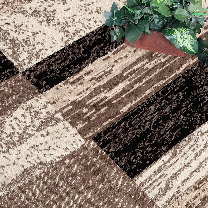 Superior Indoor Area Rug, Jute Backing, Plush Modern Rugs for Entryway, Kitchen Floors, Office Floor Cover, Color Block Rugs, Rockwood Collection, 5' x 5', Chocolate