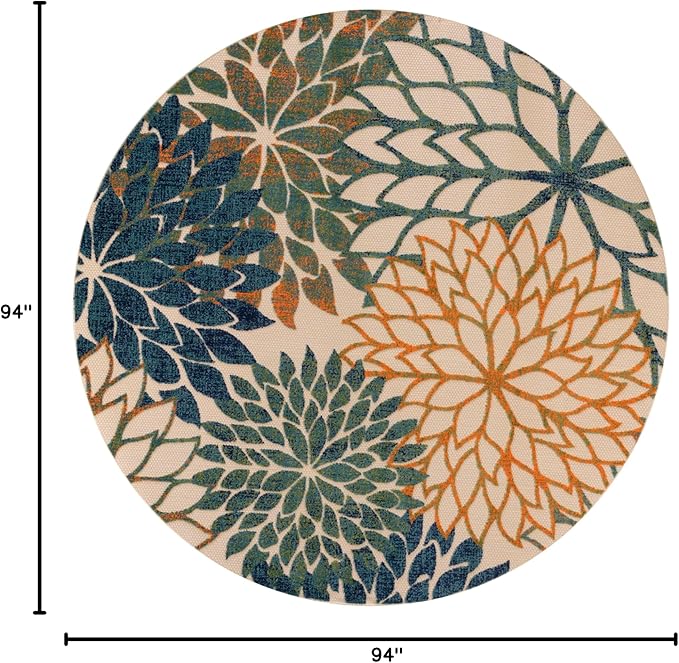 Nourison Aloha 8' x Round Blue Green Fabric Tropical Area Rug (8' Round)