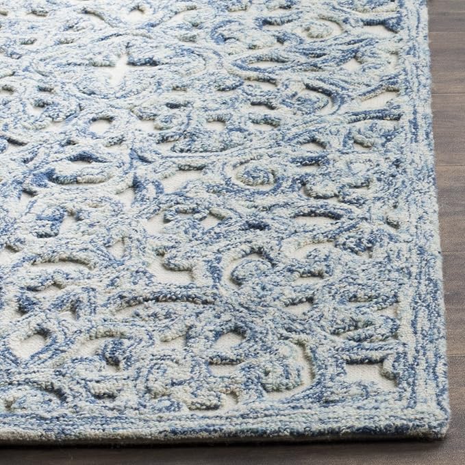 SAFAVIEH Trace Collection Runner Rug - 2' x 8', Blue & Ivory, Handmade Wool, Ideal for High Traffic Areas in Living Room, Bedroom (TRC103B)
