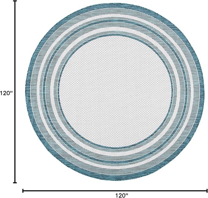 SAFAVIEH Courtyard Collection Area Rug - 10' Round, Ivory & Teal, Indoor/Outdoor, Weather Resistant & Washable, Ideal for Patio, Backyard, Mudroom, Deck (CY8475)