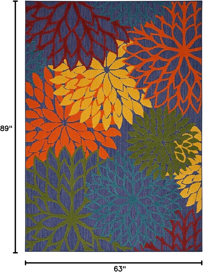 Nourison Aloha Indoor-Outdoor Navy Multicolor 5'3" x 7'5" Area Rug, Easy Cleaning, Non Shedding, Bed Room, Living Room, Dining Room, Backyard, Deck, Patio (5x7)