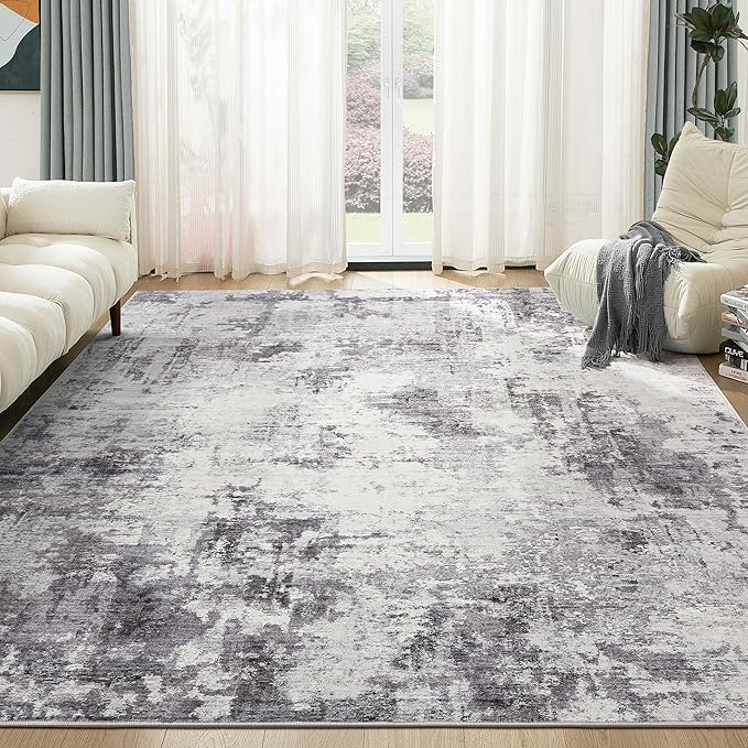Washable Rug 10x14 Area Rugs for Living Room: Modern Abstract Neutral Soft Rug for Bedroom Dining Room Under Kitchen Table Home Office Decor - Grey