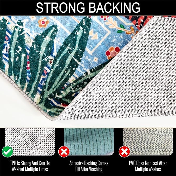 Washable Oriental Rugs Boho Vintage Tropical Jungle 5x7 Area Rugs Thin Plant Oriental Carpet for Bedroom Kitchen Dining Living Room Office Distressed Indoor Entry Floor Rug