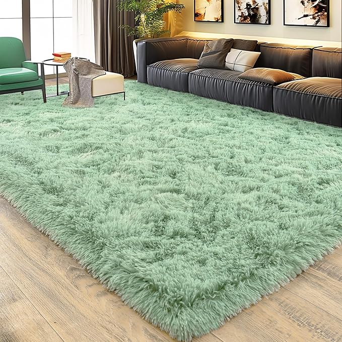 Ultra Fluffy Area Rugs for Living Room Bedroom, 6x9 Fuzzy Large Living Room Rugs, Thick Shag Rug for Dorm, Soft Non Slip Kids Girls Boys Rug for Home Decor Aesthetic, Sage Green