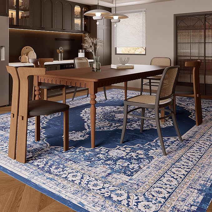 8x10 Rug, Washable Neutral Boho Modern Vintage Non Slip Floral Area Rugs, Low Pile Soft Rugs, Area Rugs, Slip Resistance Carpet, Pet-Friendly Carpet, Durable Rug for Living Room, Bedroom