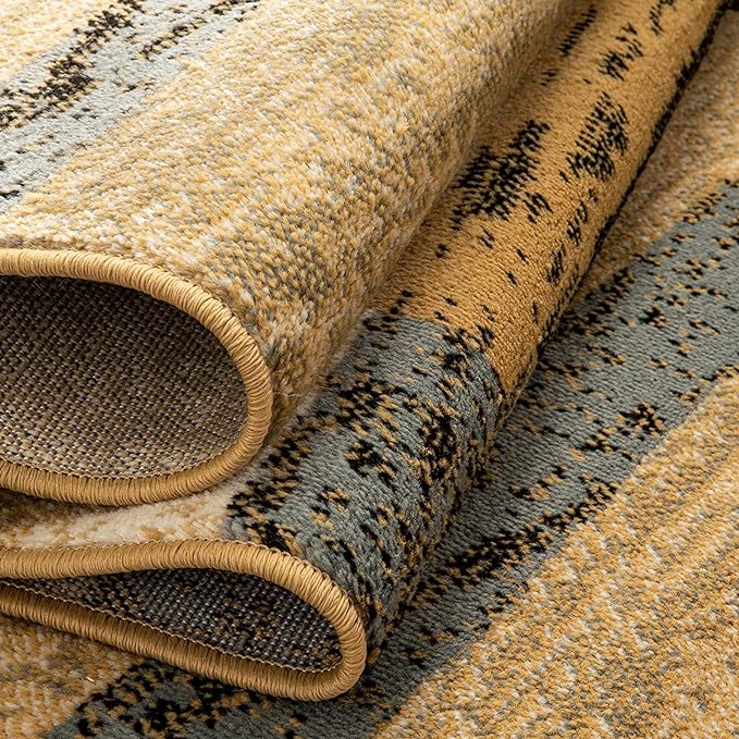 Superior Indoor Runner Rug, Jute Backed, Modern Geometric Patchwork Floor Decor for Bedroom, Office, Living Room, Entryway, Hardwood Floors, Rockwood Collection, 2' 7" x 8', Light Blue-Beige