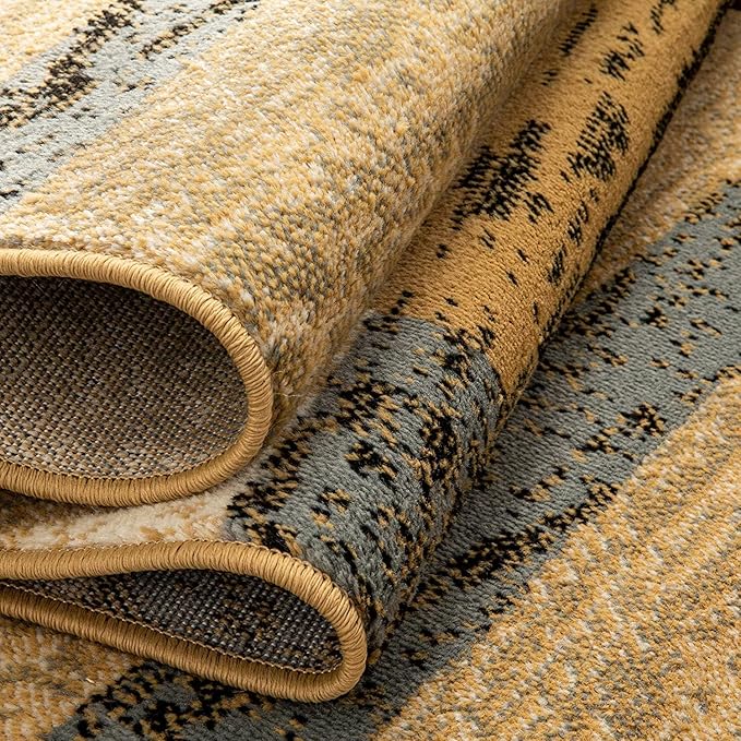 SUPERIOR Indoor Runner Rug, Jute Backed, Modern Geometric Patchwork Floor Decor for Bedroom, Office, Living Room, Entryway, Hardwood Floors, Rockwood Collection, 2' 7" x 12', Light Blue-Beige