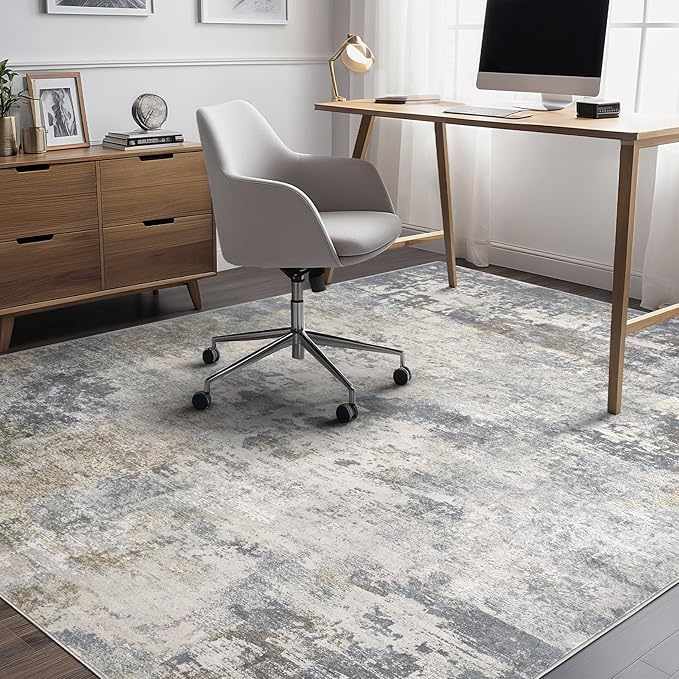9x12 Area Rug Living Room Rugs - Washable Neutral Modern Abstract Soft Thin Large Rug Indoor Floor No Slip Rug Carpet for Bedroom Under Dining Table Home Office Decor - Blue Grey