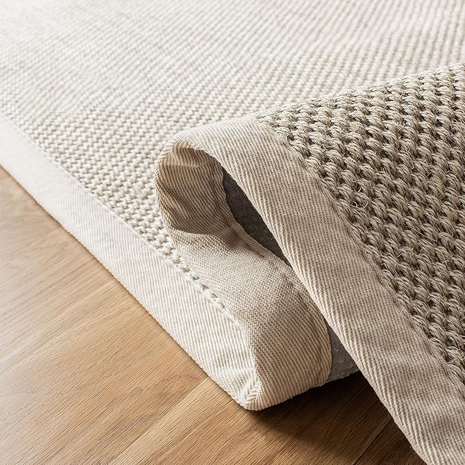 SAFAVIEH Natural Fiber Collection Area Rug - 9' Round, Marble & Beige, Border Sisal Design, Easy Care, Ideal for High Traffic Areas in Living Room, Bedroom (NF143C)