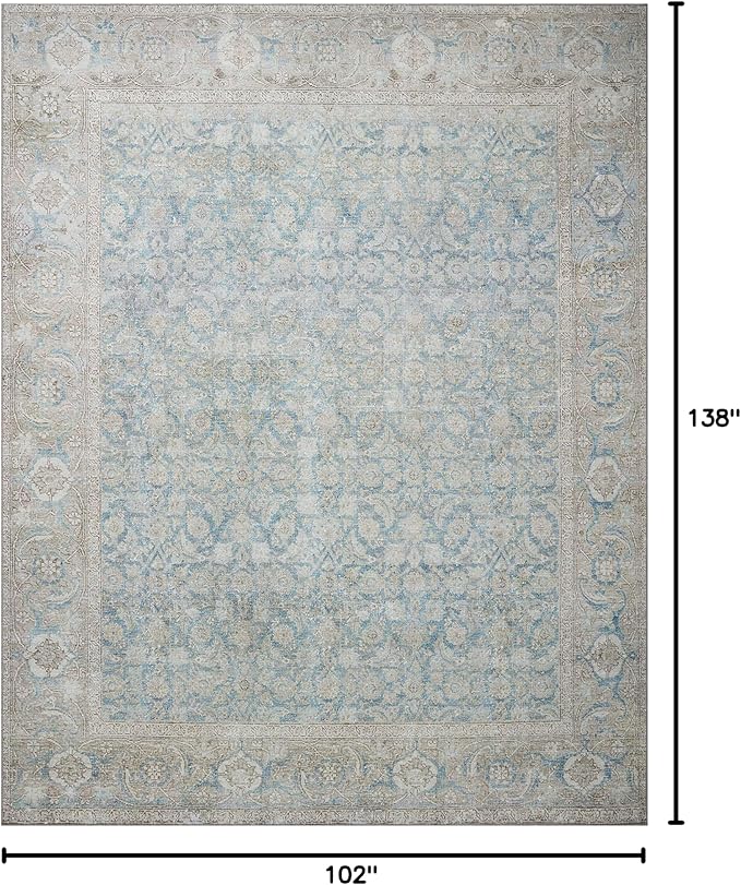 Loloi II Wynter Collection WYN-10 Ocean/Silver 8'-6" x 11'-6", .13" Thick, Area Rug, Soft, Durable, Printed, Vintage Inspired, Low Pile, Non-Shedding, Easy Clean, Living Room Rug
