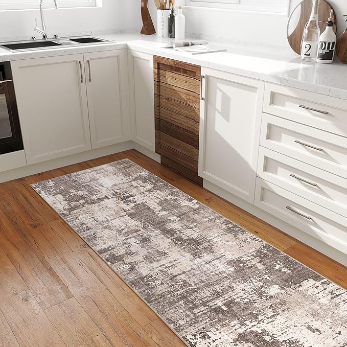 2x6 Runner Rug Machine Washable Area Rug Grey Hallway Abstract Low Pile Carpet Bedroom Living Room Office Dining Room Kitchen Laundry Room Non Slip