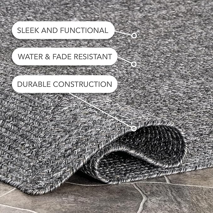 nuLOOM HJFV 12' x 18' Solid Hand Braided Indoor/Outdoor Area Rug, Pet-Friendly, High Traffic, Weather Resistant, for Patio, Balcony, Bedroom, Living, Dining Room, Wynn Charcoal