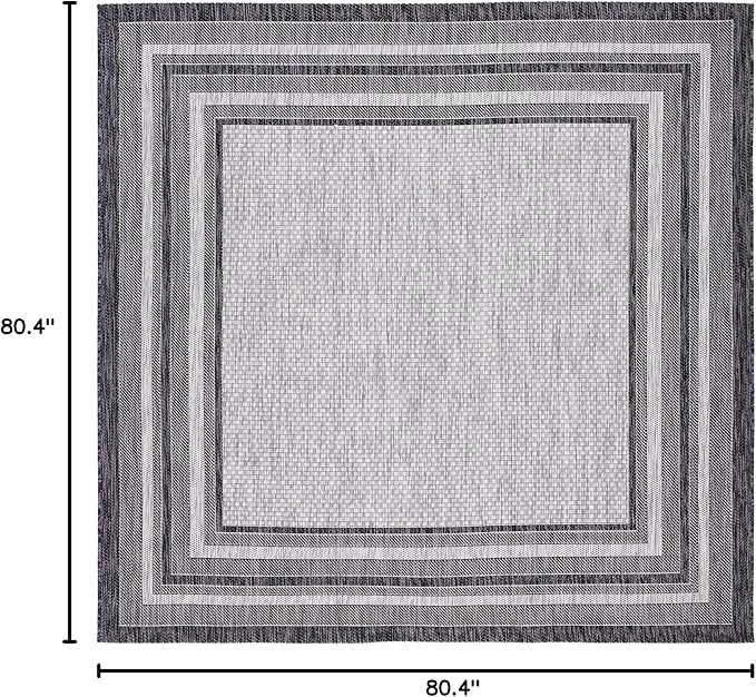 SAFAVIEH Courtyard Collection 6'7'' Square Light Grey/Black CY8475 Indoor/ Outdoor Patio Backyard Mudroom Area Rug