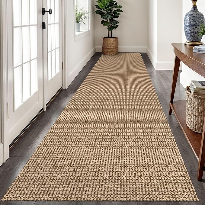 Braided Runner Rug 3x12 Ft Washable Runners for Hallways Non Slip Kitchen Runner Rug Cotton Long Entryway Runner Indoor, Woven Carpet for Hall Kitchen Entryway, Orange/Tan/Brown