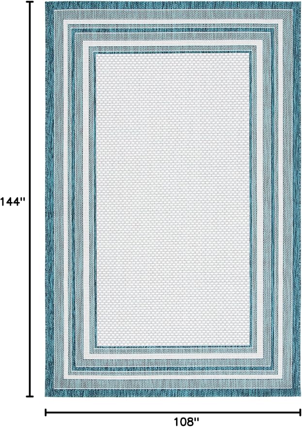 SAFAVIEH Courtyard Collection 9' x 12' Ivory / Teal CY8475 Indoor/ Outdoor Waterproof Easy-Cleaning Patio Backyard Mudroom Area-Rug