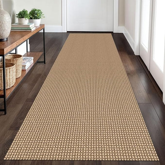 Braided Runner Rug 2.6x8 Ft Washable Runners for Hallways Non Slip Kitchen Runner Rug Cotton Entryway Runner Indoor, Woven Floor Carpet for Hall Kitchen Bedroom, Orange/Tan/Brown