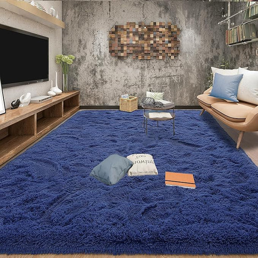 Tepook Super Soft Fluffy Rugs for Living Room, Area Rugs 8x10 for Bedroom, Modern Shaggy Rug Fuzzy Carpets for Kids, Plush Indoor Nursery Home Decor Rug with Non-Slip Bottom, Light Navy