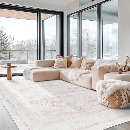 6x9 ft Washable Area Rug - Non-Slip, Boho Pink Rug for Living Room, Bedroom, Patio & Outdoor Spaces - Durable, Stylish, and Easy to Clean