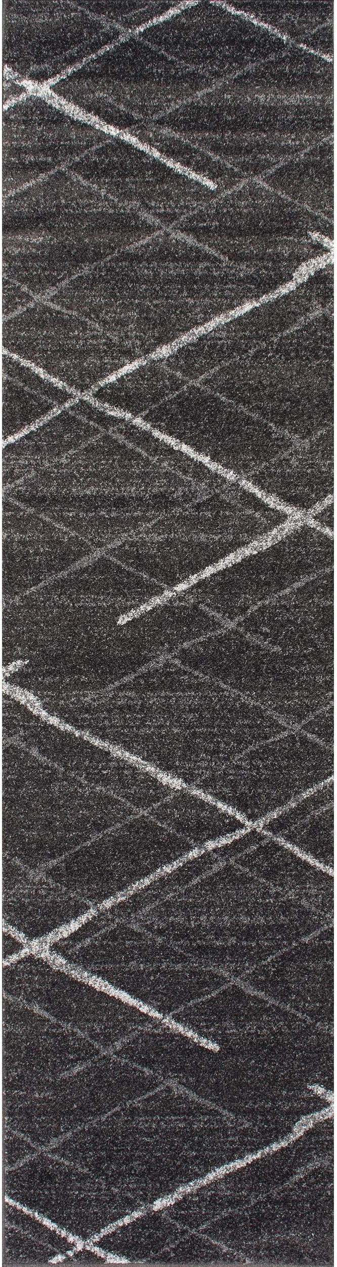 nuLOOM 2x12 Thigpen Contemporary Area Rug, Charcoal, Abstract Lines, Non-Slip Backing, Stain Resistant, For Bedroom, Dining Room, Living Room, Hallway, Office, Kitchen, Entryway
