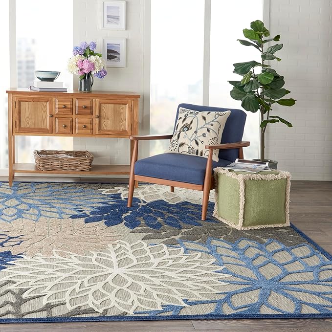 Nourison Aloha 9'6" x 13' Fabric Indoor/Outdoor Rug in Blue/Multi-Color