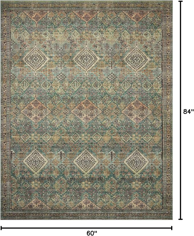 Loloi Magnolia Home by Joanna Gaines Sinclair Collection SIN-03 Turquoise/Multi 5'-0" x 7'-0", .25" Pile Height, Machine Washable, Area Rug