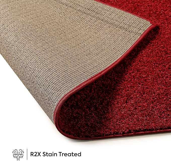 Solid Color Area Rugs Red - 5' Pentagon, Indoor, Stain & Fade Resistant, Perfect for Living Room, Bedroom, Dining Room, Entryway, Doorway, Pet & Kids Friendly Rug, Wedding, Made in USA