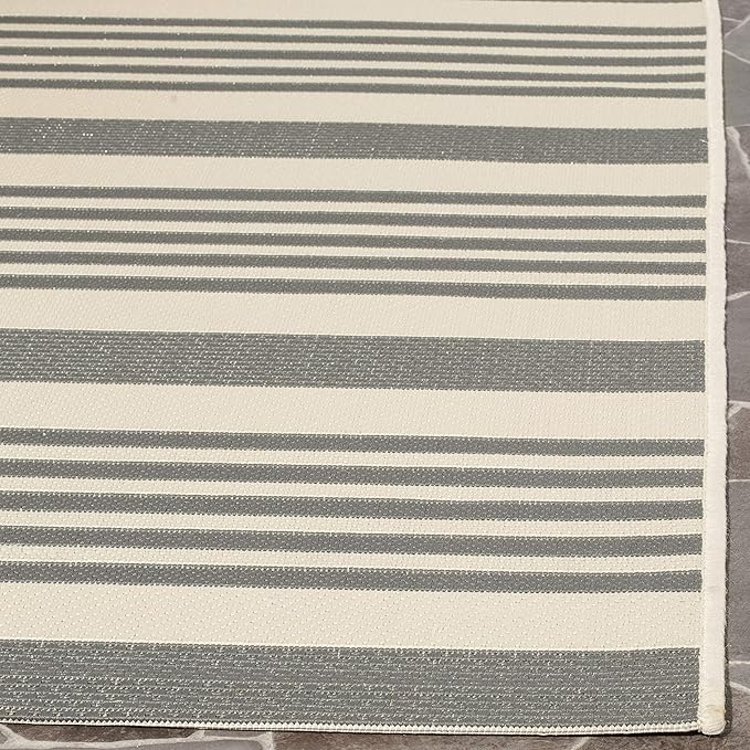 SAFAVIEH Courtyard Collection Accent Rug - 2'7" x 5', Grey & Bone, Stripe Design, Non-Shedding & Easy Care, Indoor/Outdoor & Washable-Ideal for Patio, Backyard, Mudroom (CY6062-236)