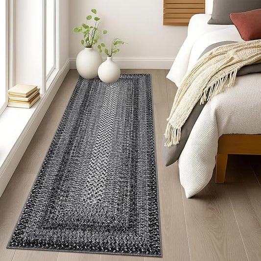 Imitation Braided Collection-Print Washable Runner Rug 2x6 Modern Non Slip Kitchen Rugs Indoor Entryway Rug Soft Bath Mat Stain Resistant Carpet for Bedroom Hallway Laundry Nursery 2'x6'