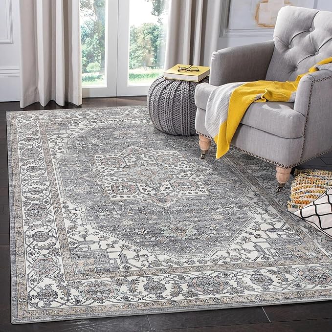 Vintage Area Rug, 3x5 Washable Rugs for Living Room Bedroom Entryway Indoor Door mat, Distressed Boho Country Accent Rugs, Thin Low-Pile Floor Carpet for Kids Pet (Brown)
