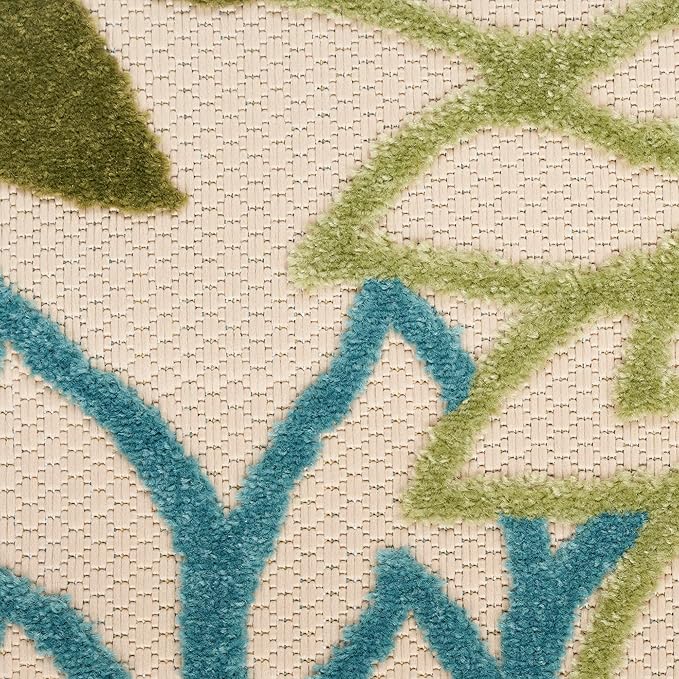 Nourison Aloha Indoor-Outdoor Green Multicolor 10' x 14' Area Rug, Easy Cleaning, Non Shedding, Bed Room, Living Room, Dining Room, Backyard, Patio, Deck (10x14)