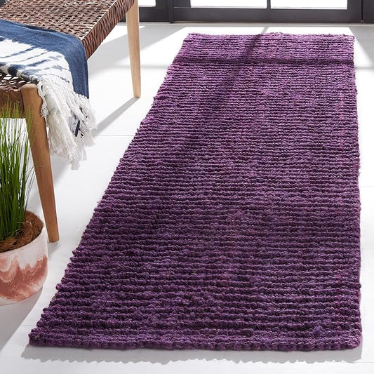 SAFAVIEH Natural Fiber Collection Runner Rug - 2' x 10', Purple, Handmade Chunky Textured Jute 0.75-inch Thick, Ideal for High Traffic Areas in Living Room, Bedroom (NF447B)