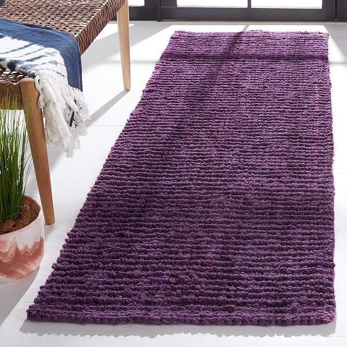SAFAVIEH Natural Fiber Collection Runner Rug - 2'6" x 8', Purple, Handmade Chunky Textured Jute 0.75-inch Thick, Ideal for High Traffic Areas in Living Room, Bedroom (NF447B)
