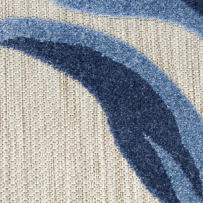 Nourison Aloha Outdoor Blue Grey 2'3" x 8' Area Rug, Easy Cleaning, Non Shedding, Bed Room, Living Room, Dining Room, Deck, Backyard, Patio (2x8)