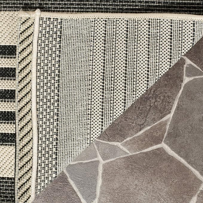 SAFAVIEH Courtyard Collection 4' x 5'7" Beige/Blue CY6062 Stripe Indoor/ Outdoor Waterproof Easy Cleaning Patio Backyard Area Rug