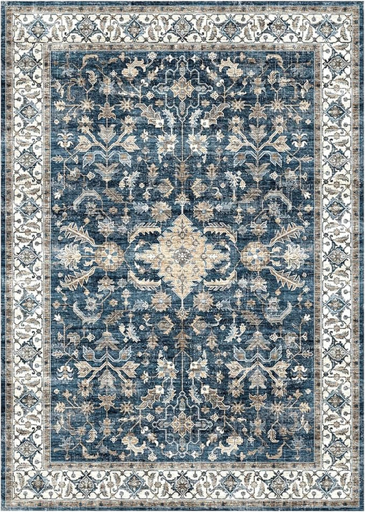 Vintage Non-Slip Rug, 3x5 Washable Rugs for Bedroom, Distressed Rug for Kitchen Entryway Bathroom Living Room Office