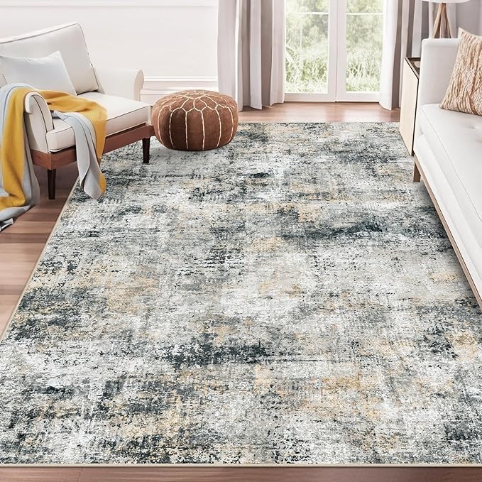 10x14 Area Rugs Living Room Rugs: Large Washable Rug with Anti-Slip Backing Non-Shedding Stain-Resistant Soft Abstract Carpet for Bedroom Dining Room Nursery Home Office Black Grey Brown