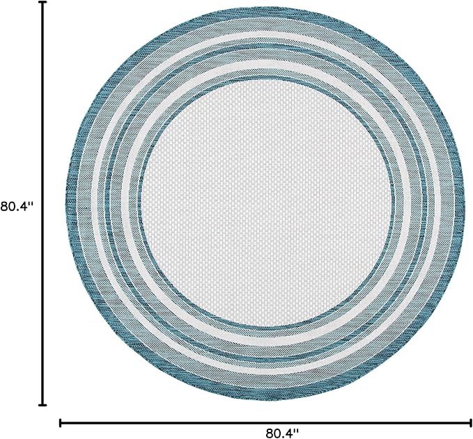 SAFAVIEH Courtyard Collection Area Rug - 6'7" Round, Ivory & Teal, Non-Shedding & Easy Care, Indoor/Outdoor & Washable-Ideal for Patio, Backyard, Mudroom (CY8475-53512)