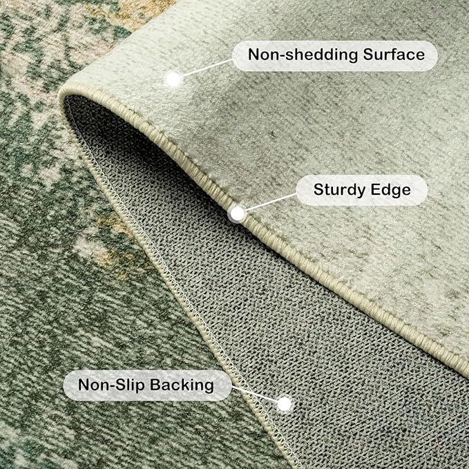 Washable Runner Rug, 2'6''x8' Kitchen Rugs Green Long Runner Rugs with Rubber Backing, Abstract Non-Slip Carpet Runners for Hallways, Kitchen, Bedroom, Laundry, Entrance