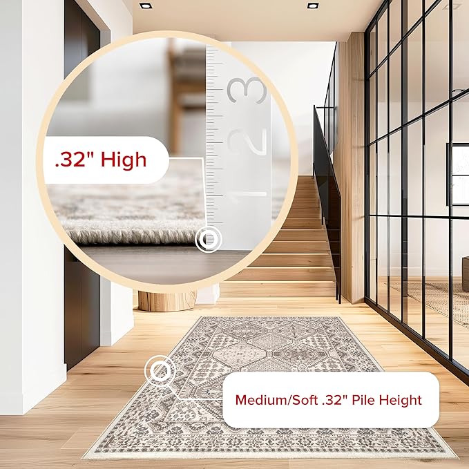 nuLOOM 8' Square Becca Traditional Tiled Area Rug, Becca Beige, Faded Transitional Design, Stain Resistant, for Bedroom, Dining Room, Living Room, Hallway, Office, Kitchen, Entryway