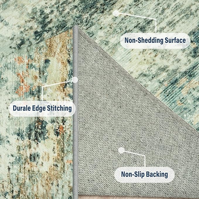 10x14 Area Rugs for Living Room: Large Machine Washable Area Rug with Non Slip Backing Non Shedding Abstract Stain Resistant Carpet for Bedroom Dining Room Nursery Home Office - Sage Green/Multi
